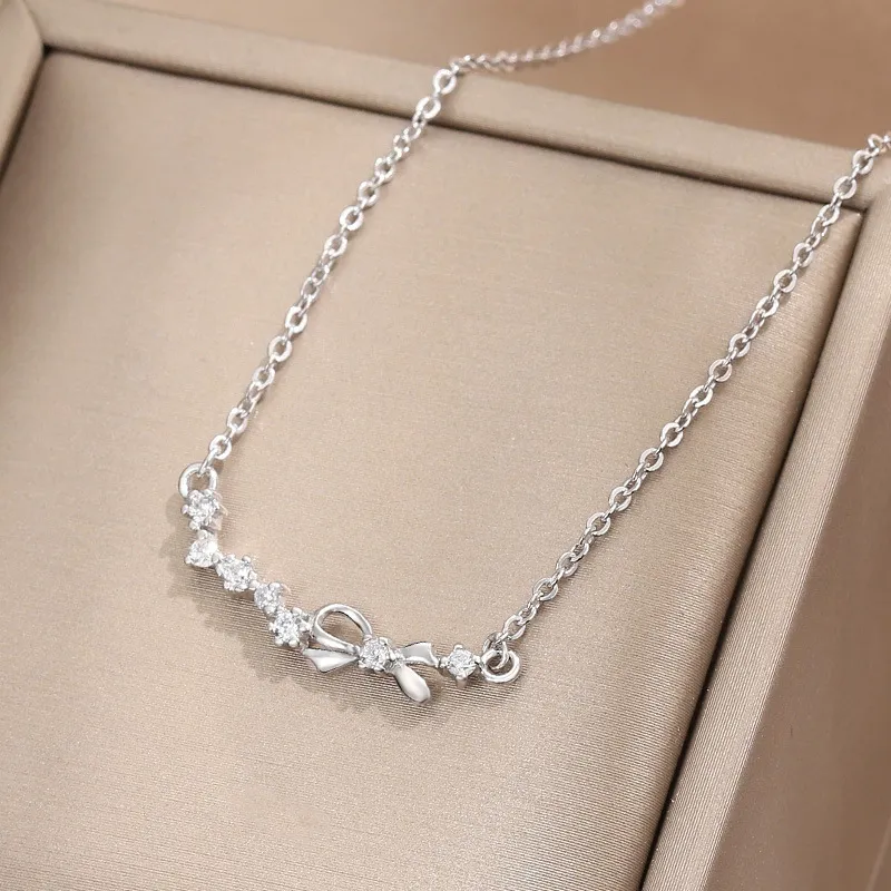MAGICPOLE S925 Silver Bowknot Necklace Women's Silver-3