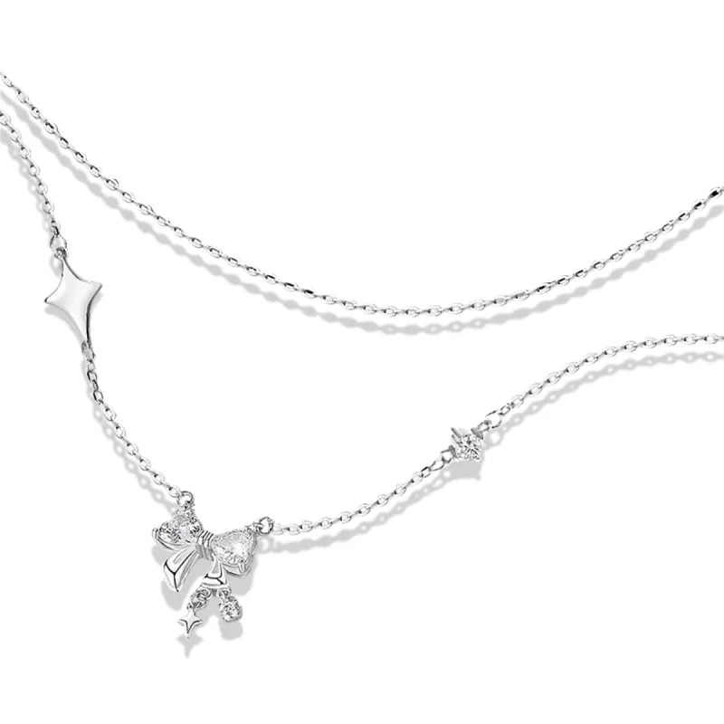 MAGICPOLE 925 Sterling Silver With 999 Fine Silver And Zircon Necklaces Women's Silver-3