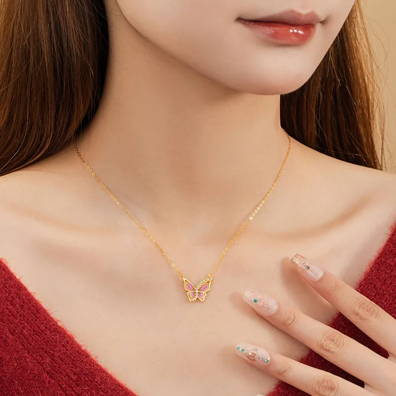 MAGICPOLE 925 Sterling Silver With Zircon Necklaces Women's Gold-4