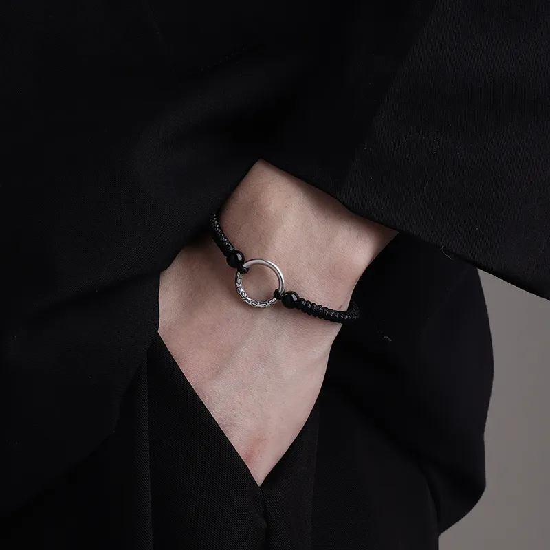 MAGICPOLE 925 Sterling Silver, Fabric Rope Bracelets Men's Black-3