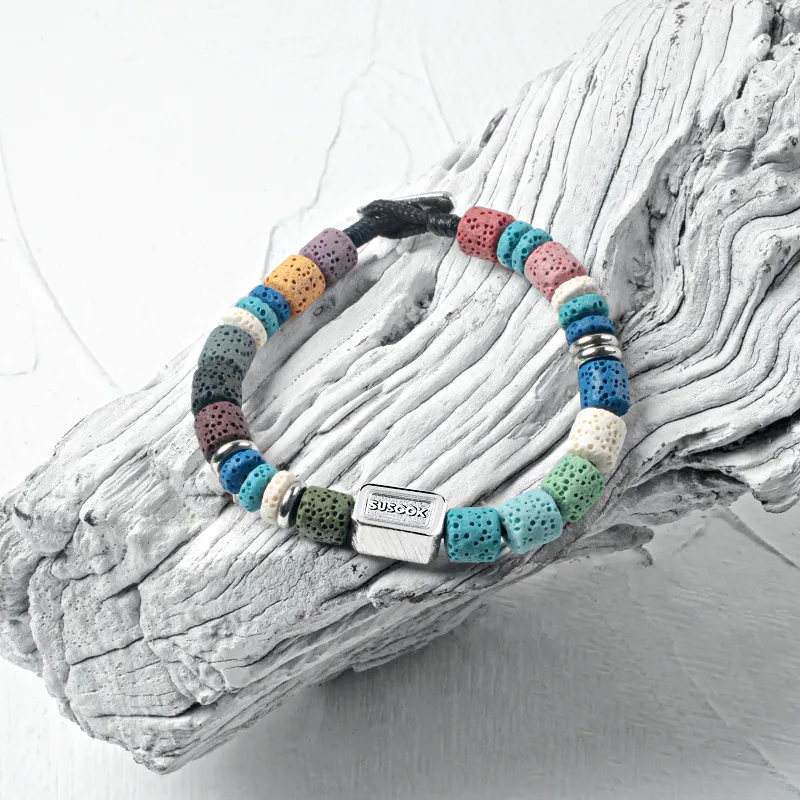 SUSOOK Volcanic Stone Beaded Bracelet Unisex Multicolor-5