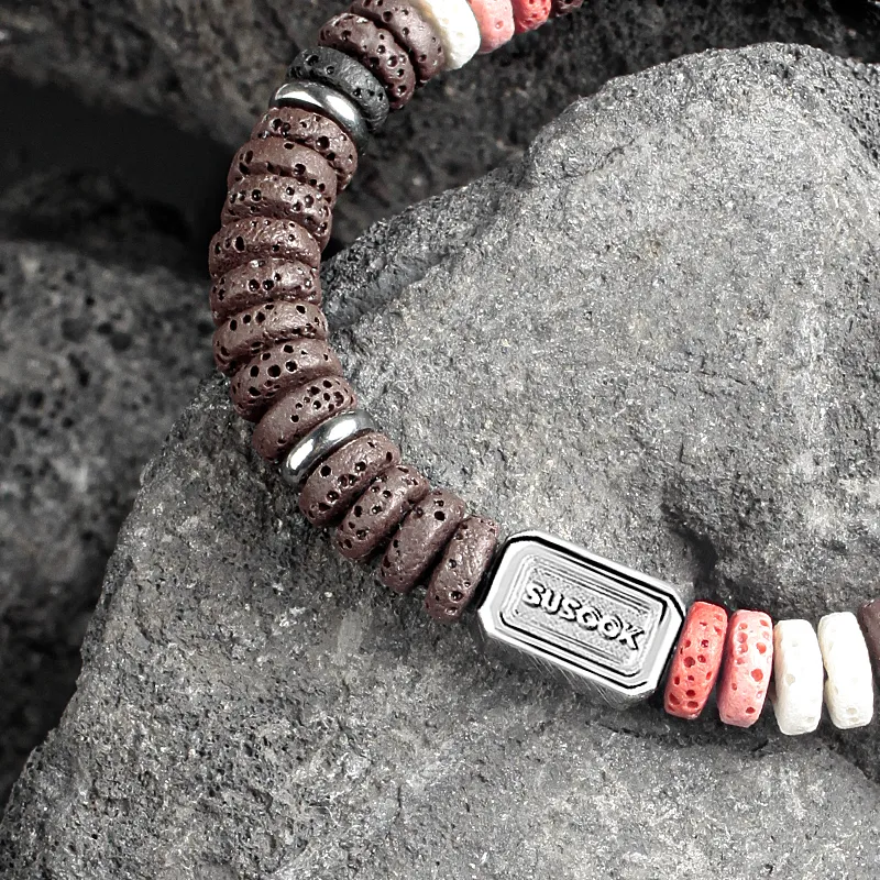 SUSOOK Volcanic Stone Alloy Bracelets Unisex Maillard Style Color Scheme-3