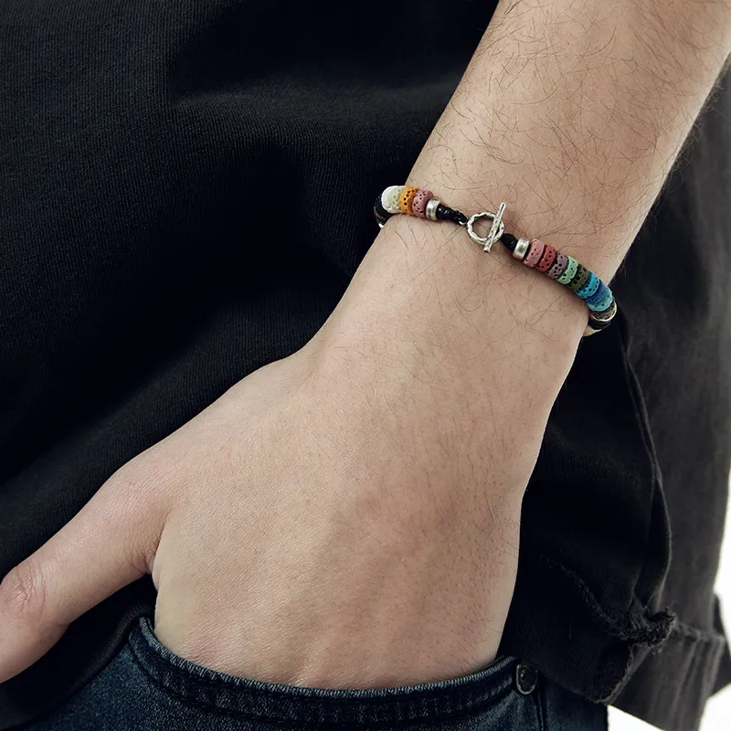 SUSOOK 925 Sterling Silver Volcanic Stone Bracelets Unisex-5