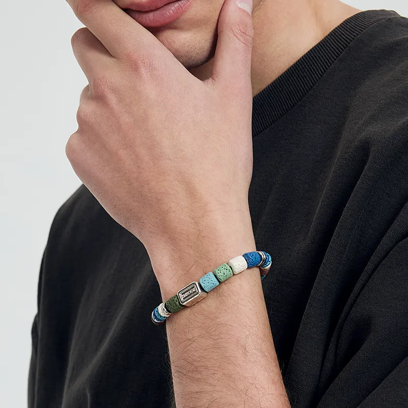 SUSOOK Volcanic Stone Beaded Bracelet Unisex Multicolor-1