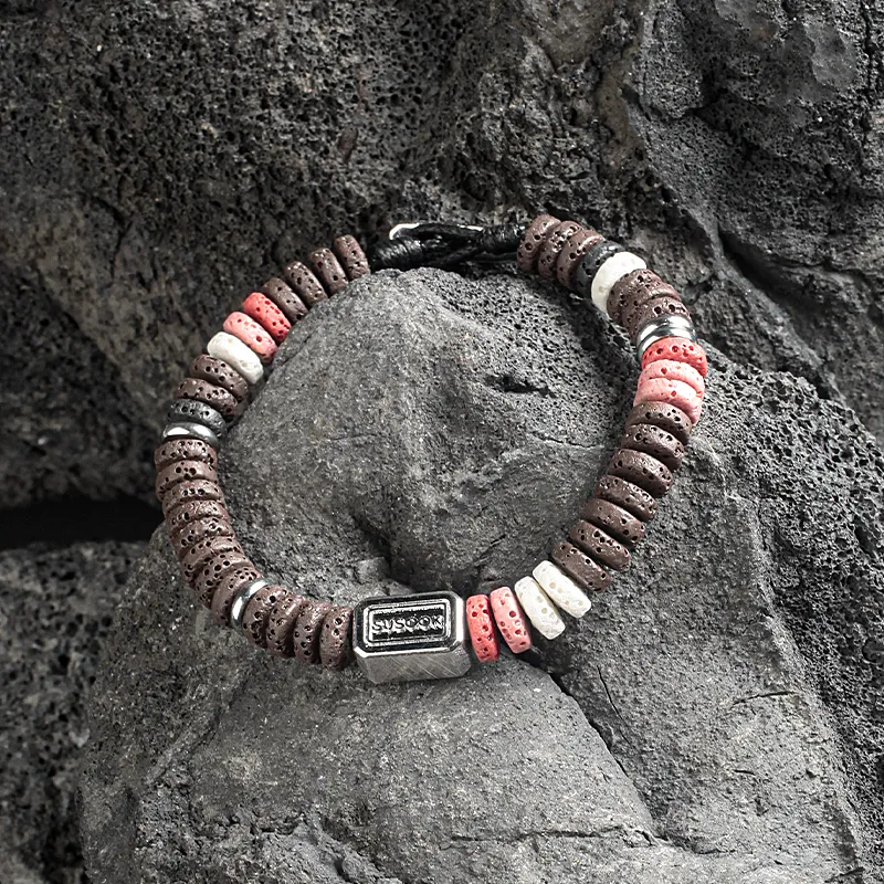 SUSOOK Volcanic Stone Alloy Bracelets Unisex Maillard Style Color Scheme-4