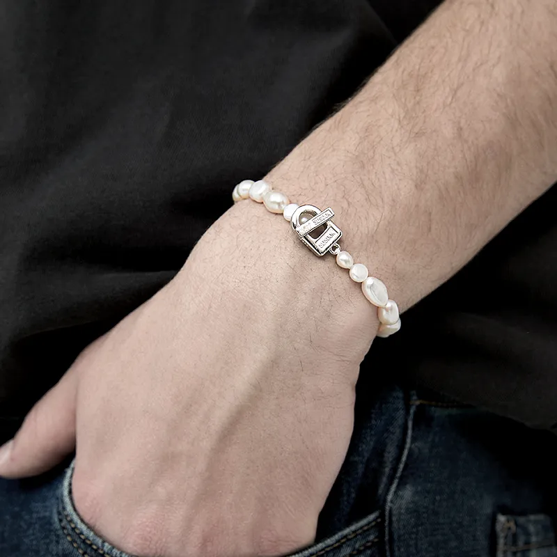 SUSOOK S925 Silver Freshwater Pearl Beaded Bracelet Unisex-2