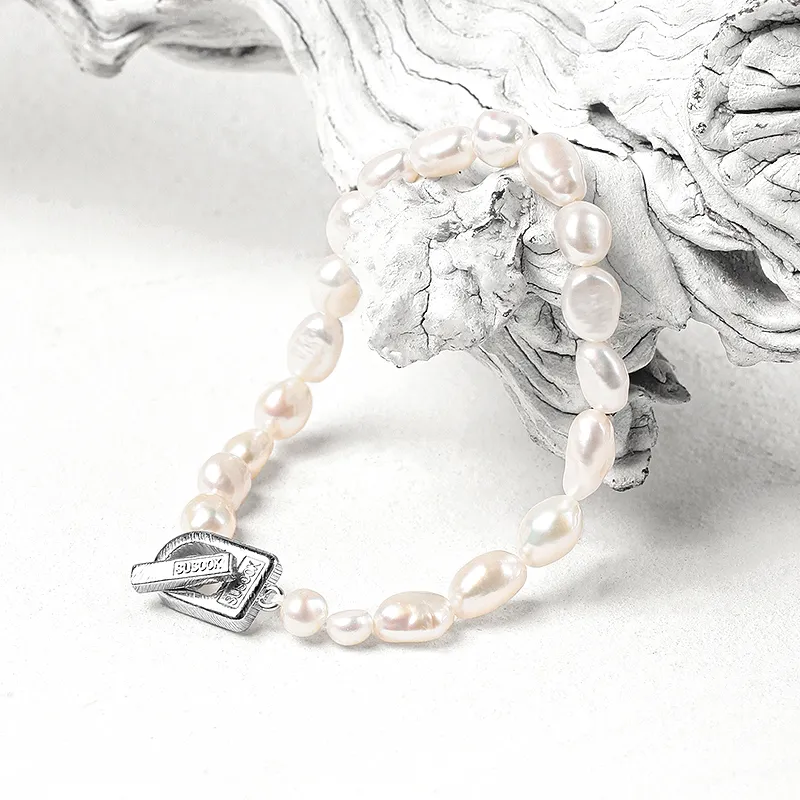 SUSOOK S925 Silver Freshwater Pearl Beaded Bracelet Unisex-5