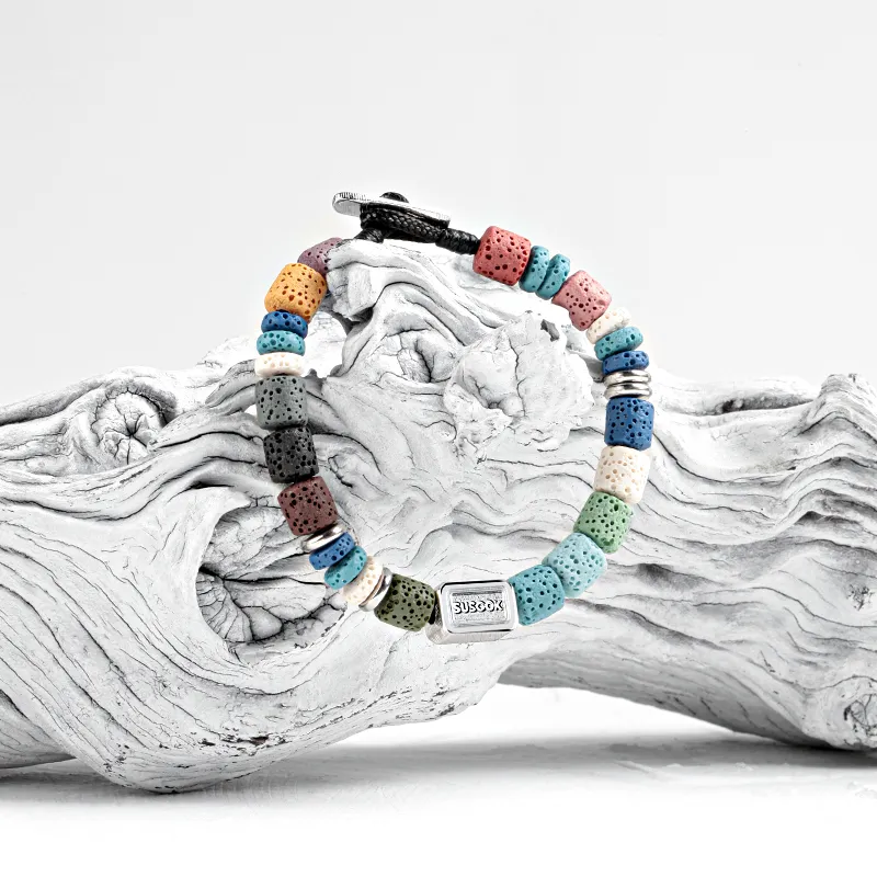SUSOOK Volcanic Stone Beaded Bracelet Unisex Multicolor-8