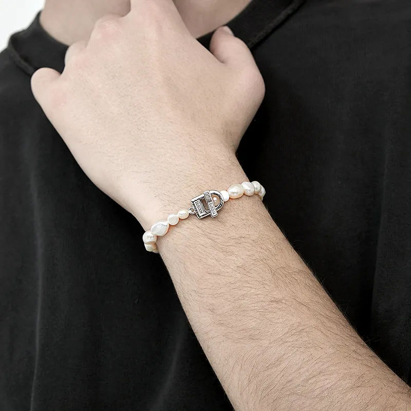SUSOOK S925 Silver Freshwater Pearl Beaded Bracelet Unisex-1