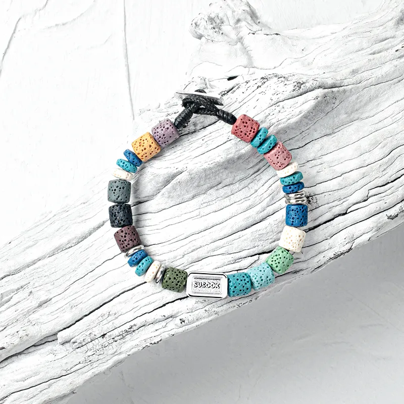 SUSOOK Volcanic Stone Beaded Bracelet Unisex Multicolor-7