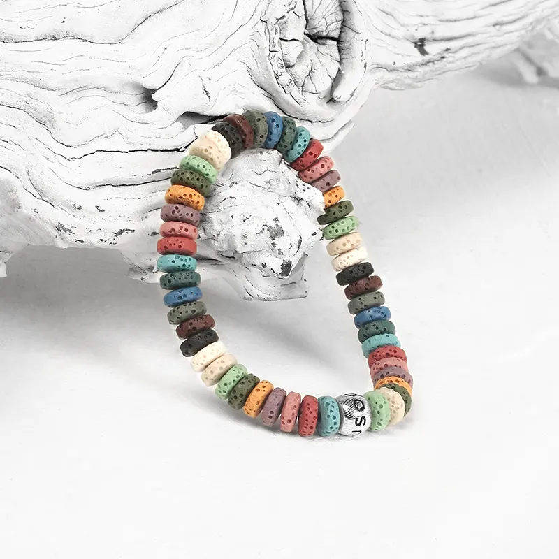 SUSOOK 925 Sterling Silver Volcanic Stone Beaded Bracelet Unisex Five Color Dopamine Dressing Color Scheme-3