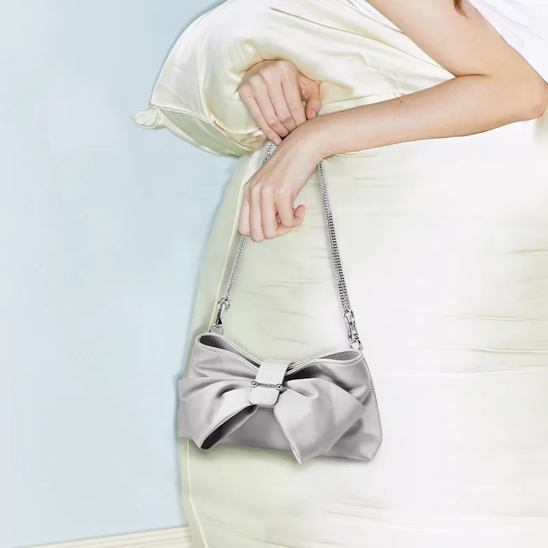 Muuluu Satin Shoulder Bag Regular Women's Cherry Blossom Pink/Wave Gray-7