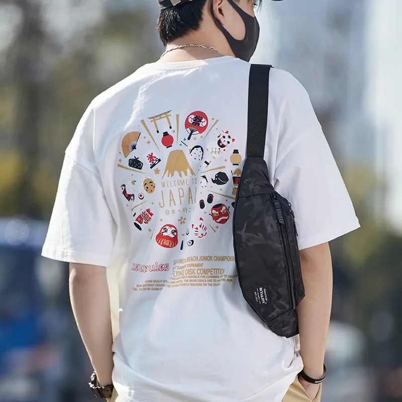 Yohji Kimura Oxford Crossbody Bag, One Shoulder Sling Bag Trumpets Men's Camouflage Black/Black-5