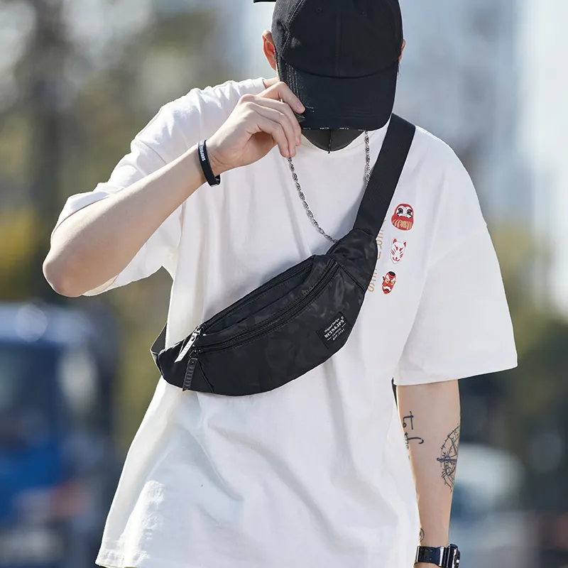 Yohji Kimura Oxford Crossbody Bag, One Shoulder Sling Bag Trumpets Men's Camouflage Black/Black-7
