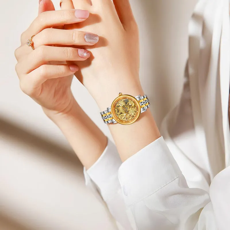 BRIGADA Mechanical Movement Stainless Steel Watchband Watch Women's Watch Gold Dial-3