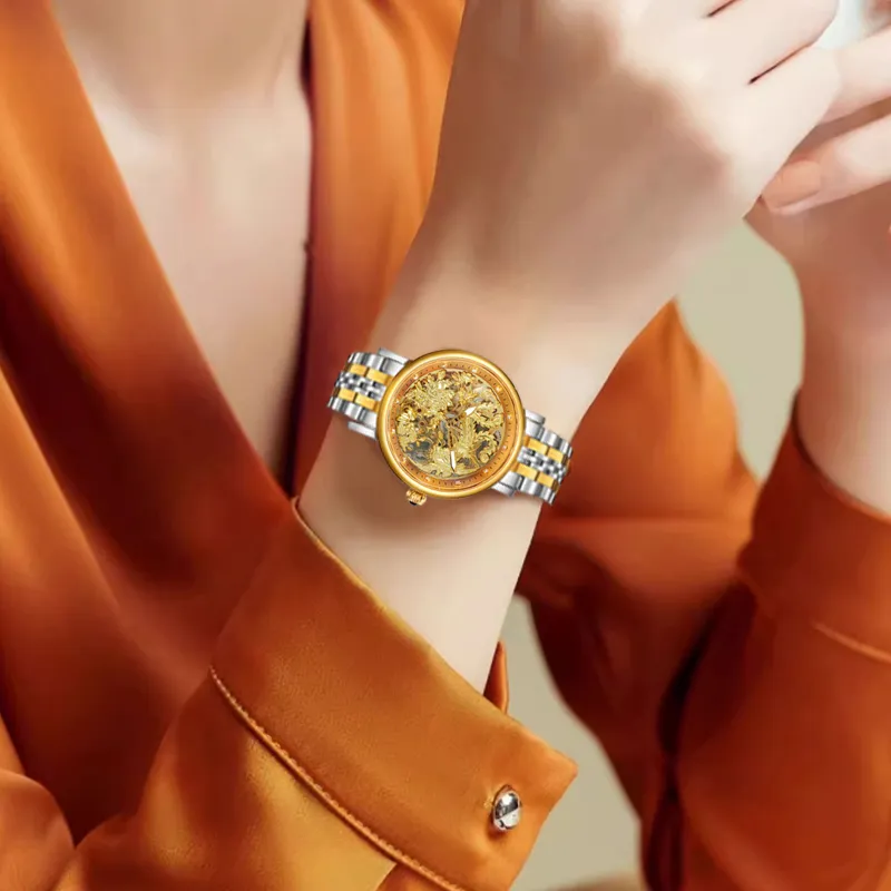 BRIGADA Mechanical Movement Stainless Steel Watchband Watch Women's Watch Gold Dial-4