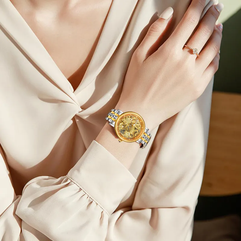BRIGADA Mechanical Movement Stainless Steel Watchband Watch Women's Watch Gold Dial-2