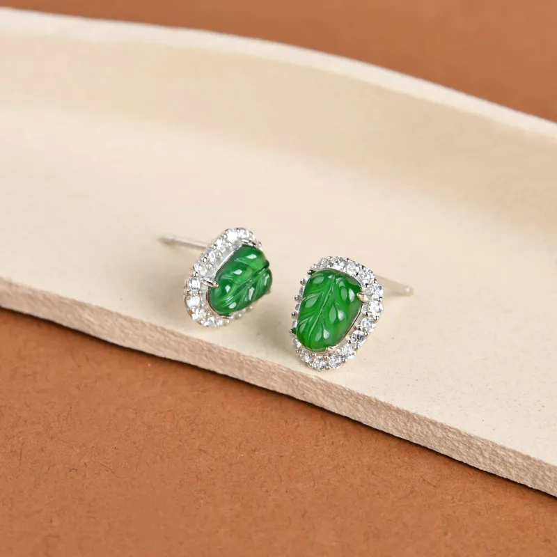 Yufujin High Ice Jade Jadeite Stud Earrings Women's-3