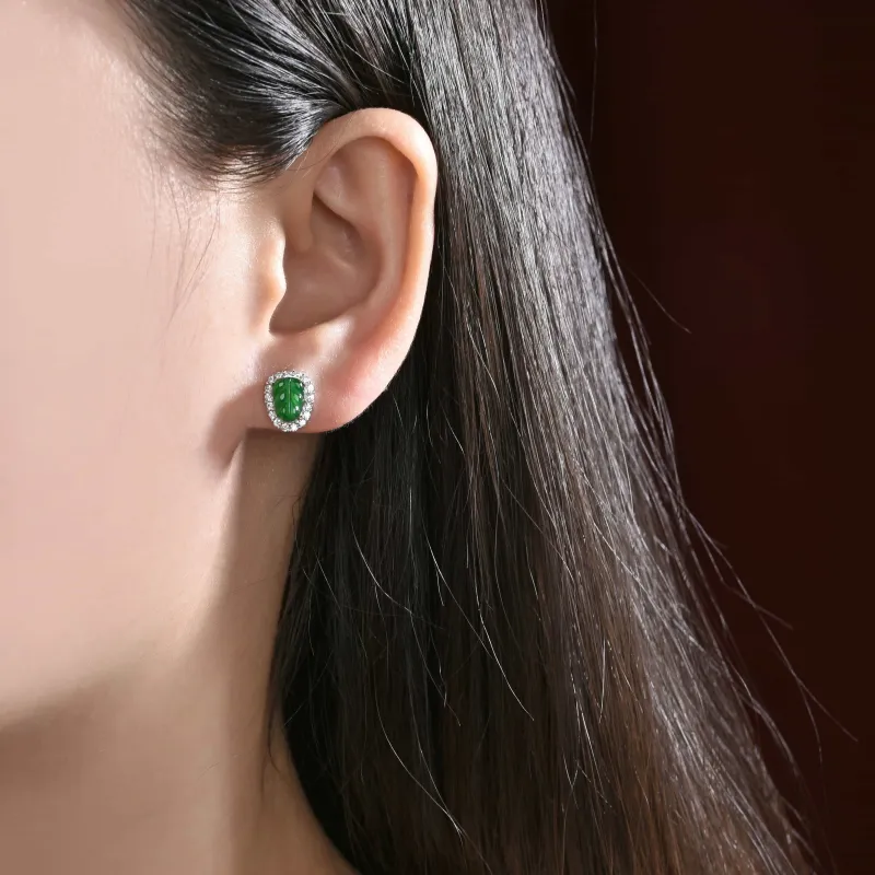 Yufujin High Ice Jade Jadeite Stud Earrings Women's-4