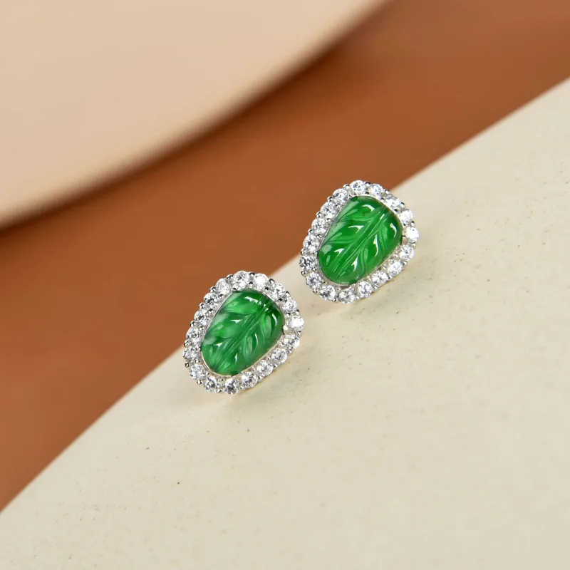 Yufujin High Ice Jade Jadeite Stud Earrings Women's-2