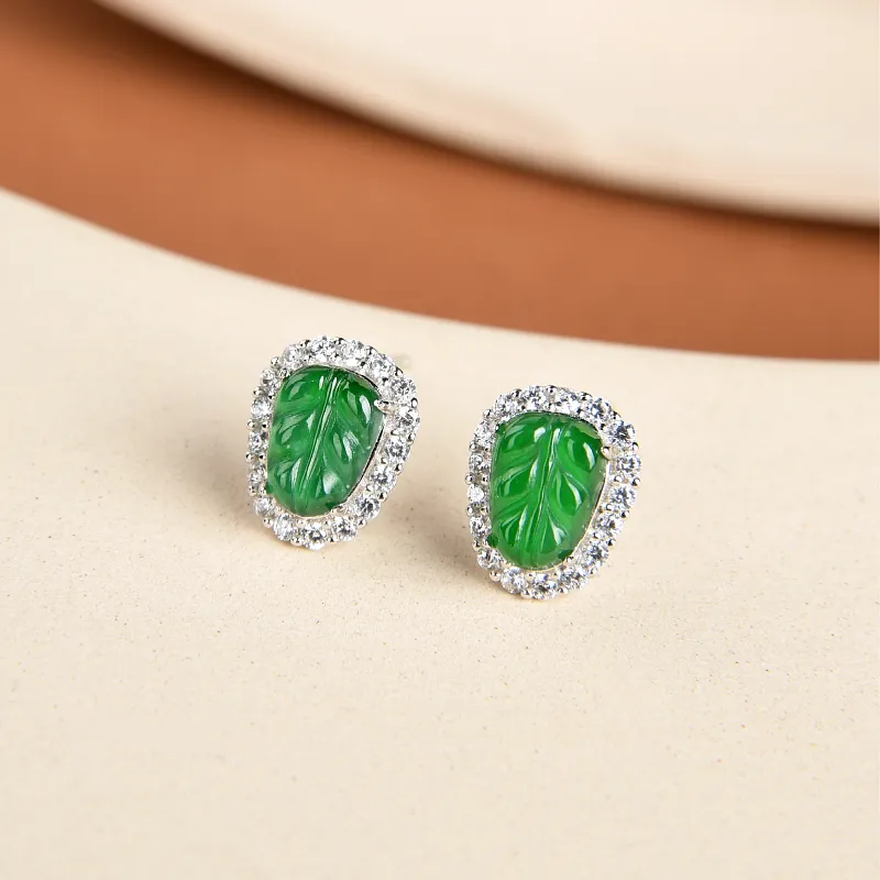 Yufujin High Ice Jade Jadeite Stud Earrings Women's-1