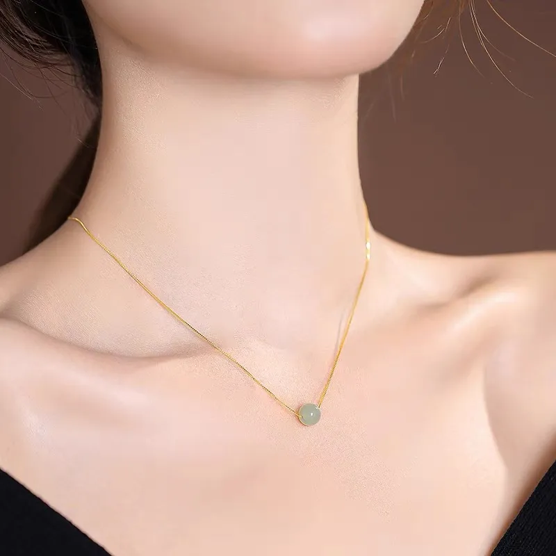 Yufujin 18K Gold Hetian Jade Pendants Women's Pale Greenish White Jade-2