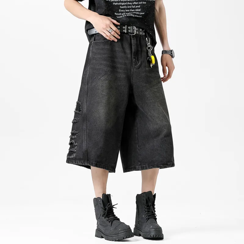 Antioffice Denim Shorts Men Black Gray-6