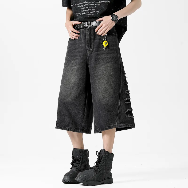 Antioffice Denim Shorts Men Black Gray-3