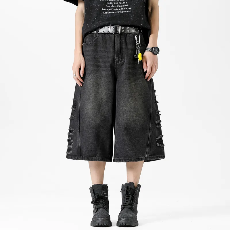 Antioffice Denim Shorts Men Black Gray-2