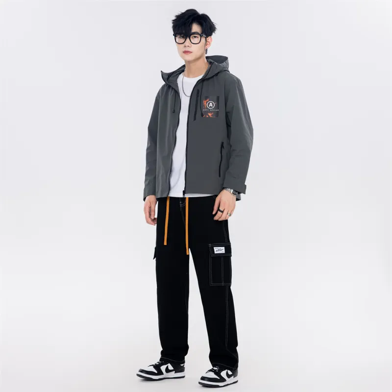 Antioffice Lace-Up Windproof Windbreaker Jacket Men's-19