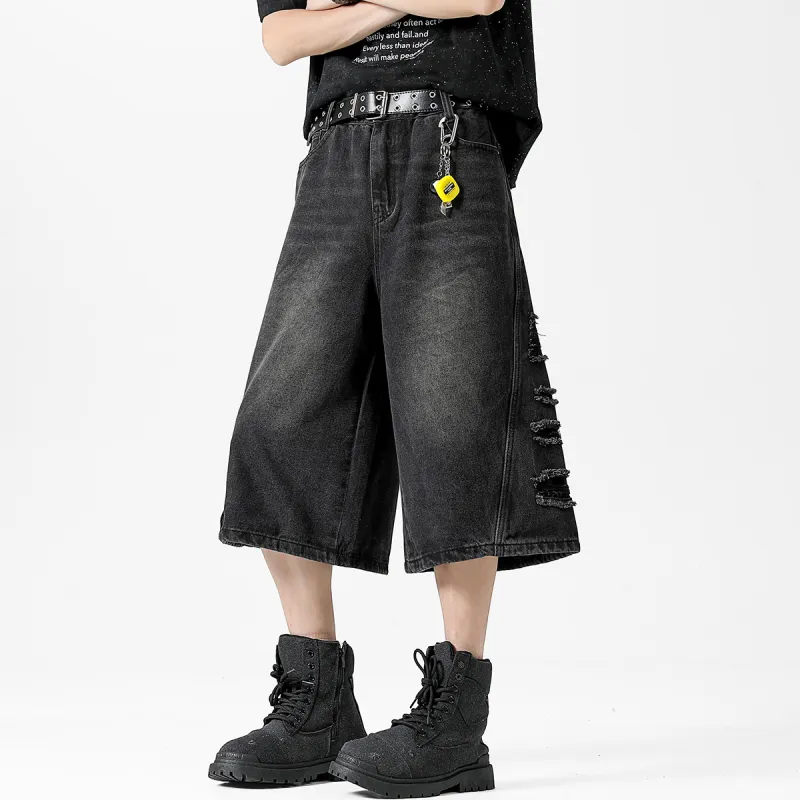 Antioffice Denim Shorts Men Black Gray-4