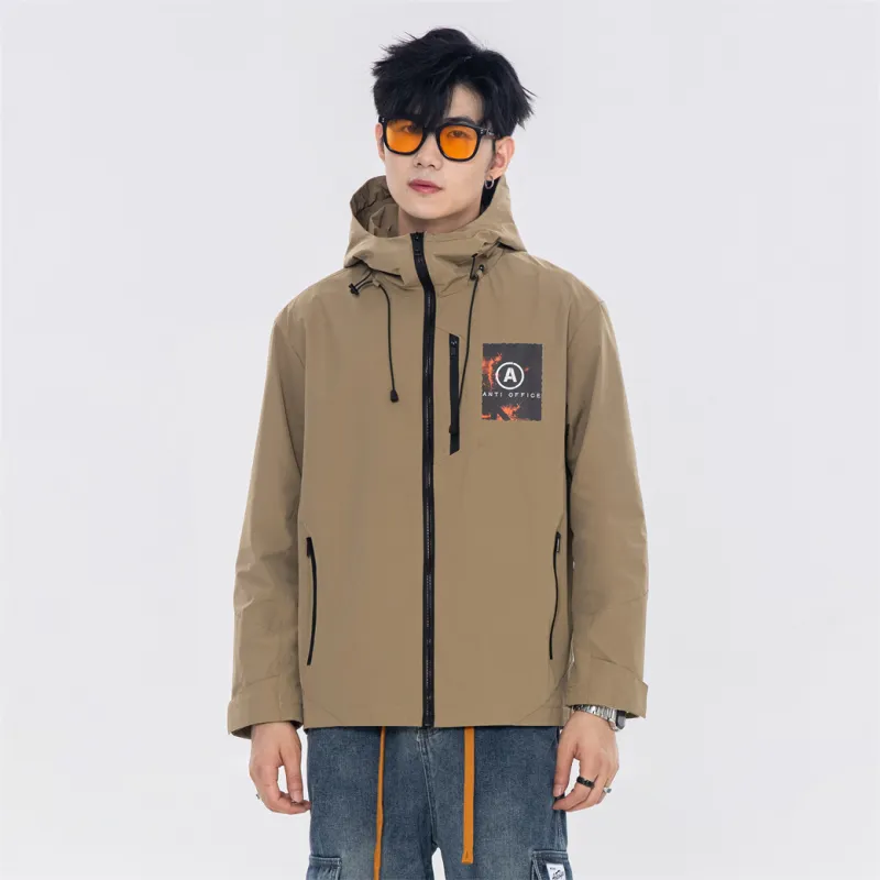 Antioffice Lace-Up Windproof Windbreaker Jacket Men's-12