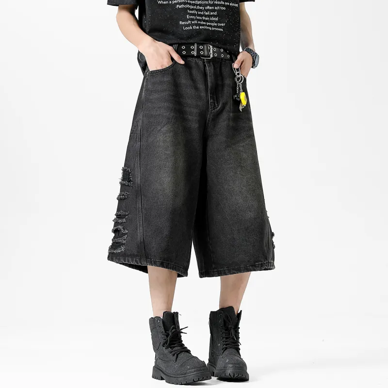 Antioffice Denim Shorts Men Black Gray-5
