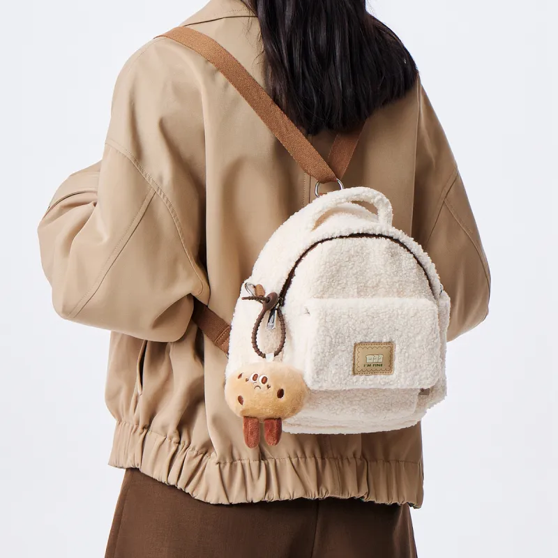 SEM/R Faux Sherpa Backpack Medium Size Women's Coffee/Ecru-2