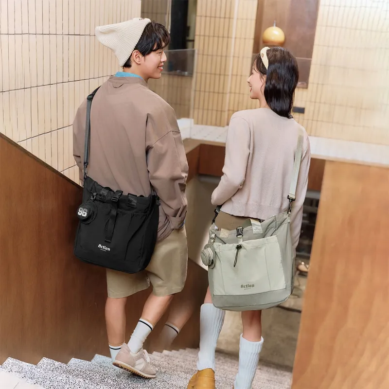 SEM/R Fabric Tote Bag, Shoulder Bag Medium Size Unisex Milk White/Medium Green/Black-4
