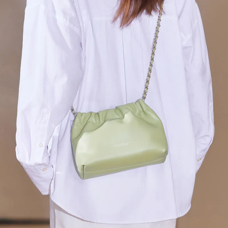 SEM/R Solid Color Synthetic Leather With PU Cloud Tofu Bag Crossbody Bag Small Size Women's Ecru/Pink/Green/Black-2