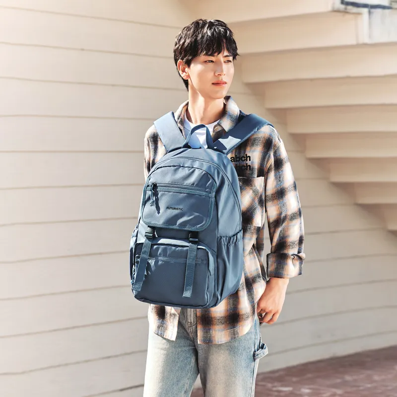 SEM/R Polyester Backpack Large Size Unisex Ecru/Royal Blue/Black-7