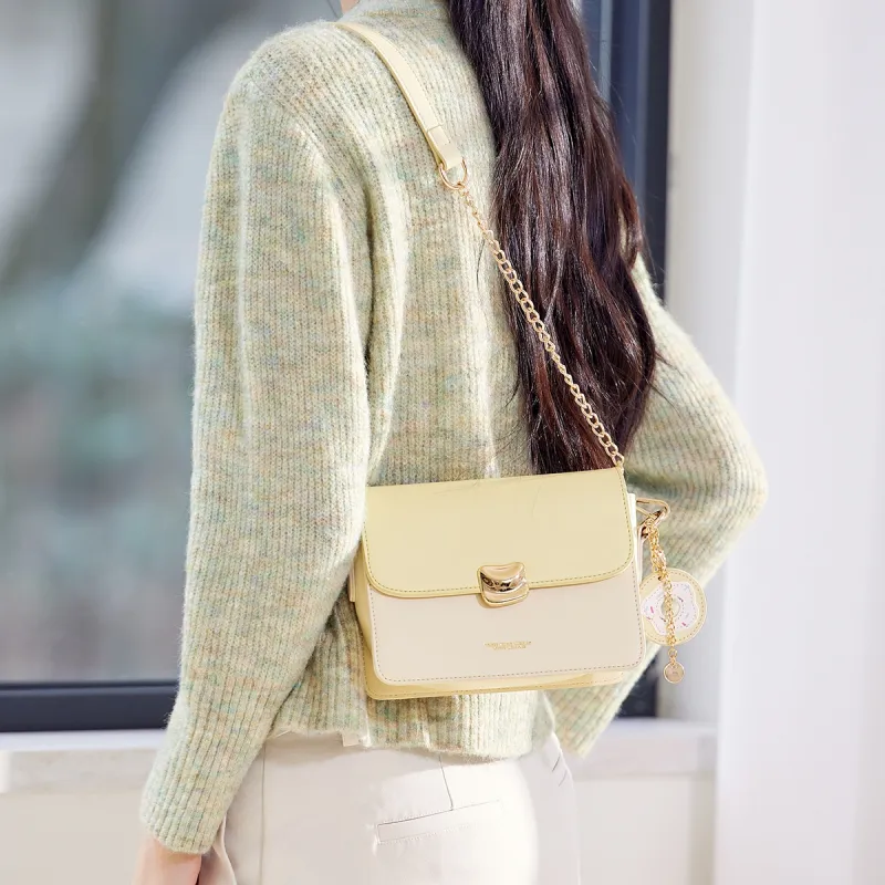 SEM/R Synthetic Leather Shoulder Bag Crossbody Bag Small Size Women's Custard/pink/green Tones-2