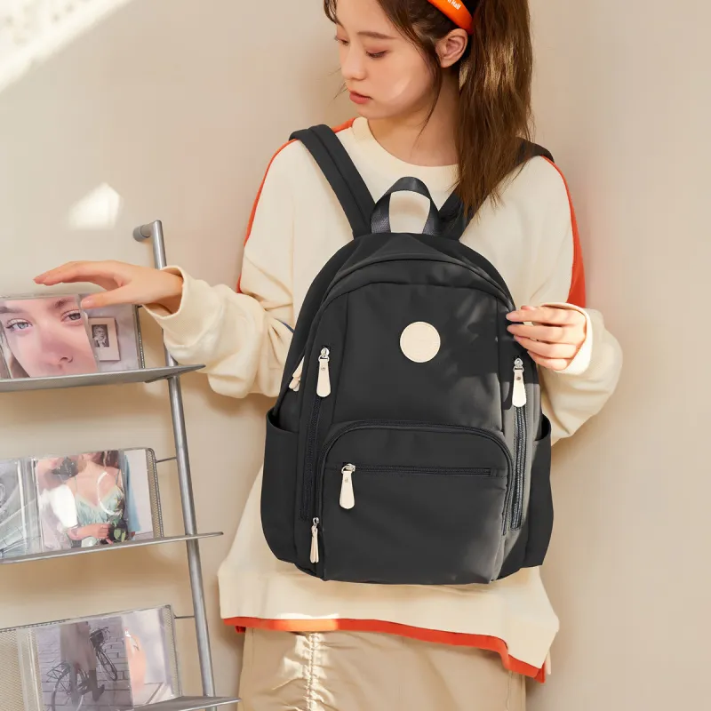 SEM/R Polyester Laptop Backpack Medium Size Unisex Ecru/Purple-7