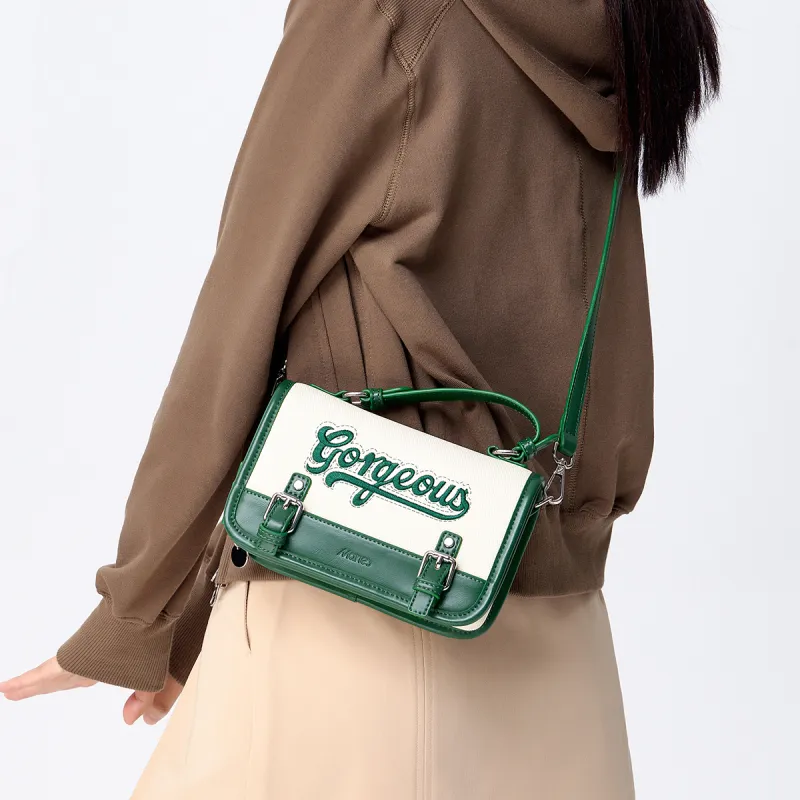 SEM/R Marley PU Handbag Shoulder Bag Crossbody Bag Messenger Bag Small Size Women's Coffee White Tones/dark Green-10