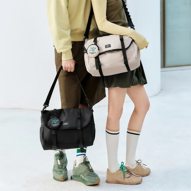 SEM/R Fabric Messenger Bag, Crossbody Bag Tubas Unisex Light Khaki/Black-2