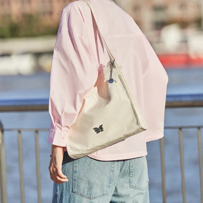 SEM/R Synthetic Leather Tote Bag Shopping Bag Shoulder Bags Medium Size Women's Milky White / Fantasy Pink / Black-2