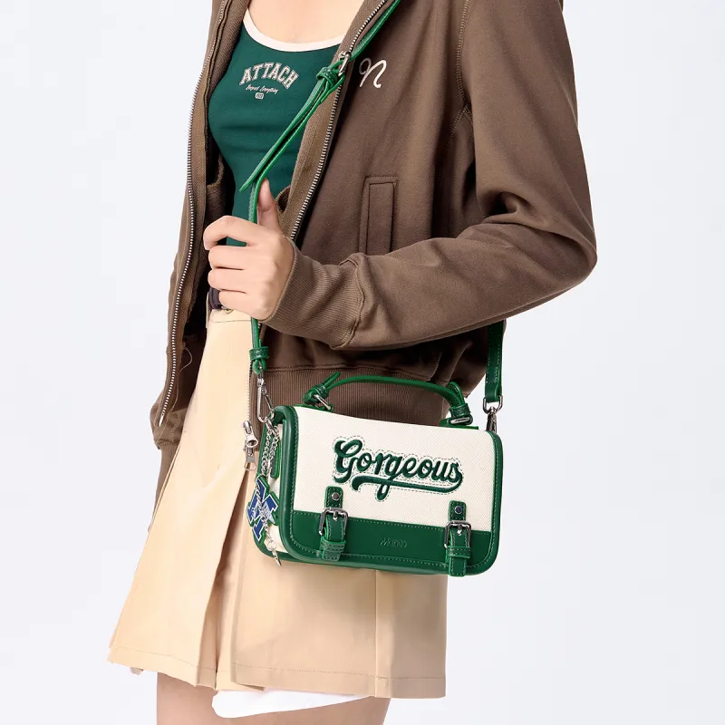 SEM/R Marley PU Handbag Shoulder Bag Crossbody Bag Messenger Bag Small Size Women's Coffee White Tones/dark Green-8