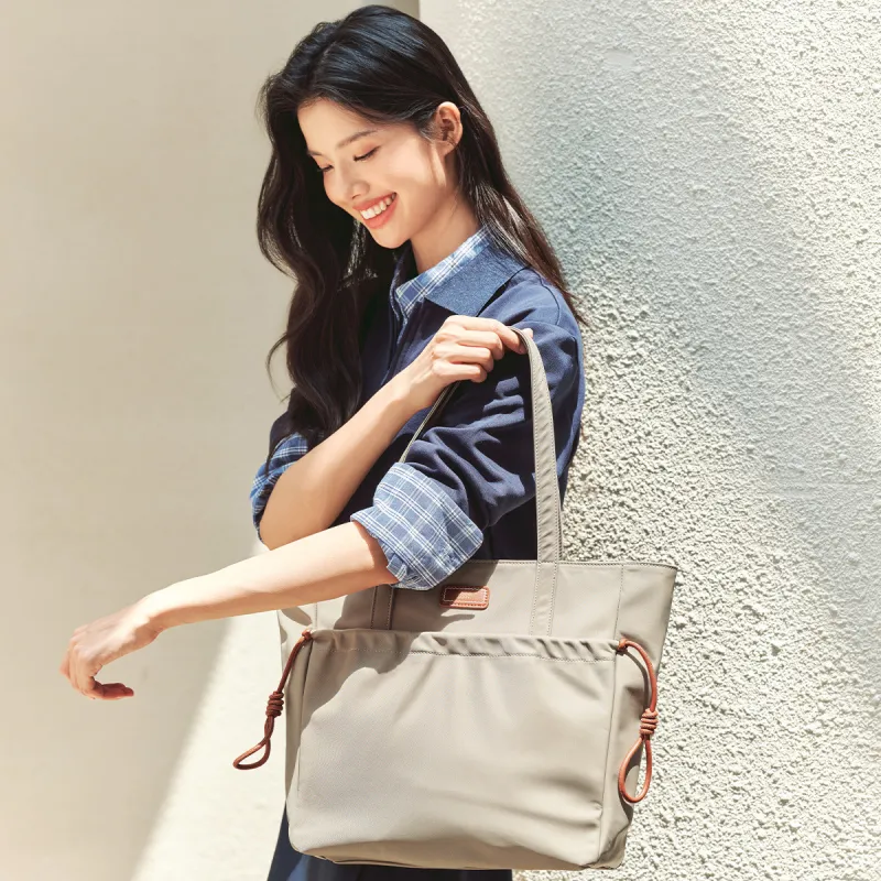 SEM/R Polyester Tote Bag Shopping Bag Shoulder Bags Large Size Women's Khaki/Black-6
