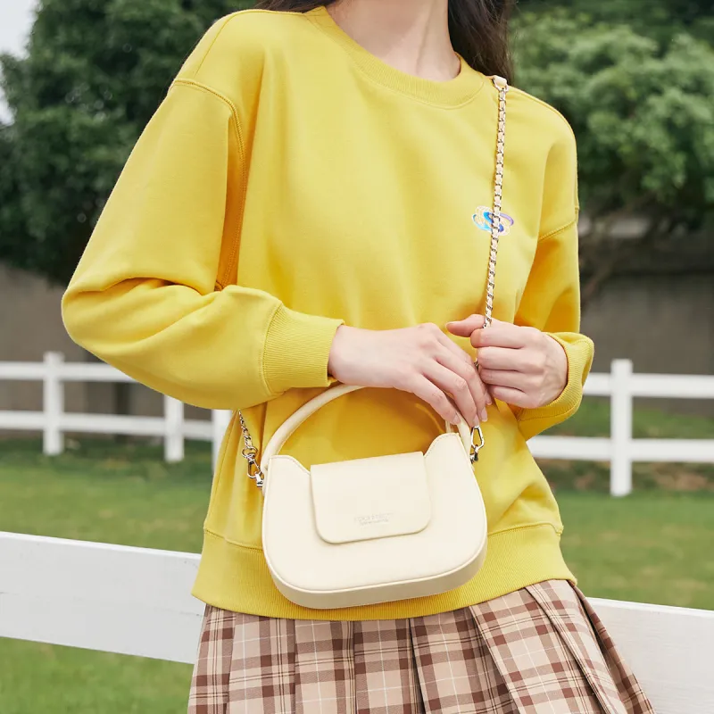 SEM/R Synthetic Leather Small Square Bag Chain Crossbody Bag Handbag Small Size Women's Ecru/Custard/Ice Blue-12