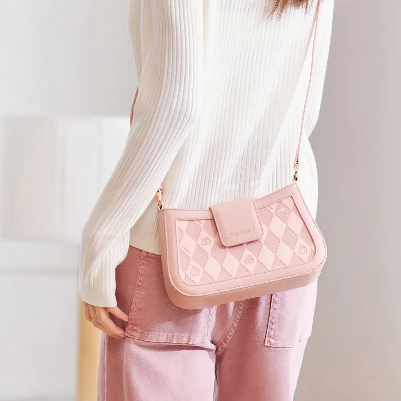 SEM/R PU Shoulder Bag Small Size Women's Black/Ecru/Pink-2