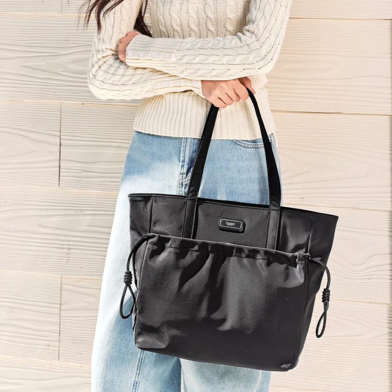 SEM/R Polyester Tote Bag Shopping Bag Shoulder Bags Large Size Women's Khaki/Black-13