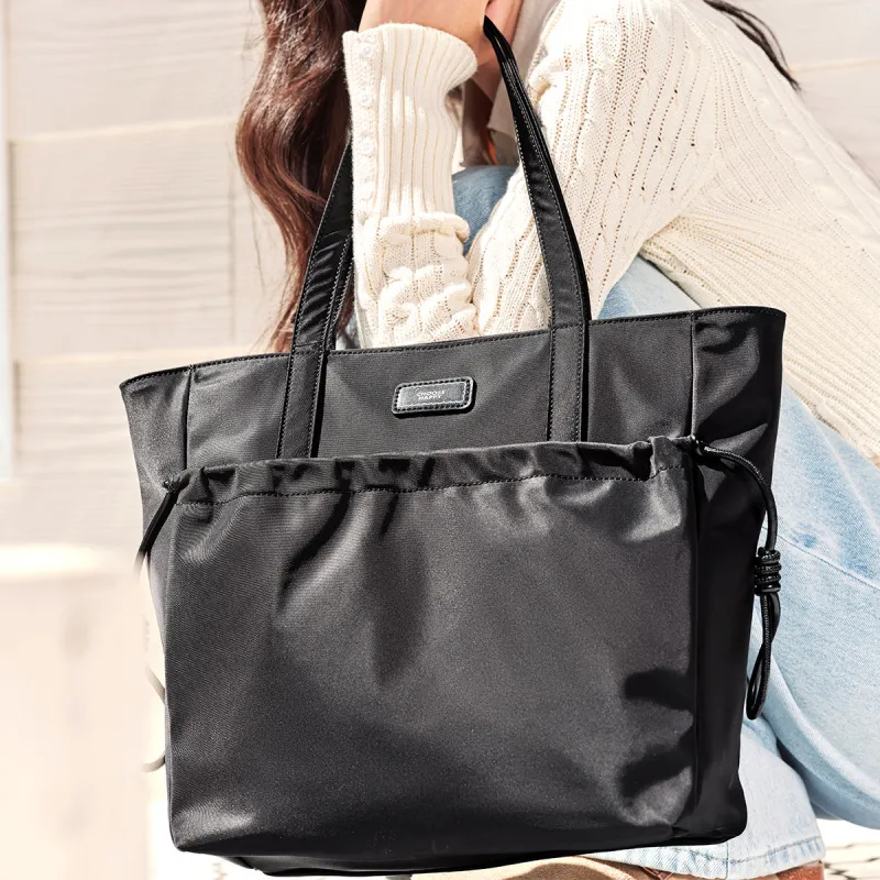 SEM/R Polyester Tote Bag Shopping Bag Shoulder Bags Large Size Women's Khaki/Black-12