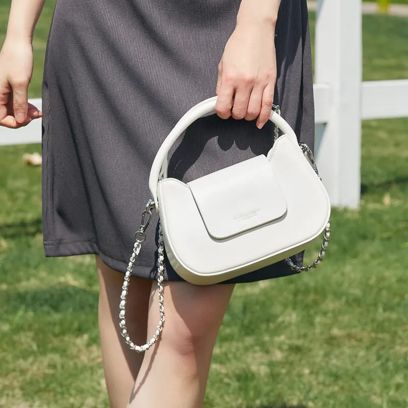 SEM/R Synthetic Leather Small Square Bag Chain Crossbody Bag Handbag Small Size Women's Ecru/Custard/Ice Blue-4