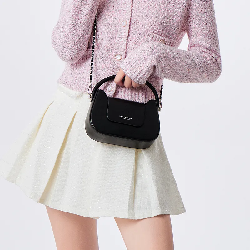 SEM/R Synthetic Leather Small Square Bag Chain Crossbody Bag Handbag Small Size Women's Ecru/Custard/Ice Blue-36